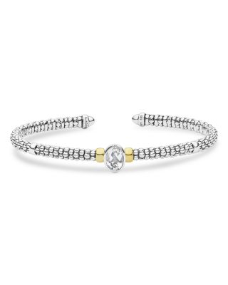 Sterling Silver Signature Caviar Topaz Mini Versa Cuff Bangle Bracelet