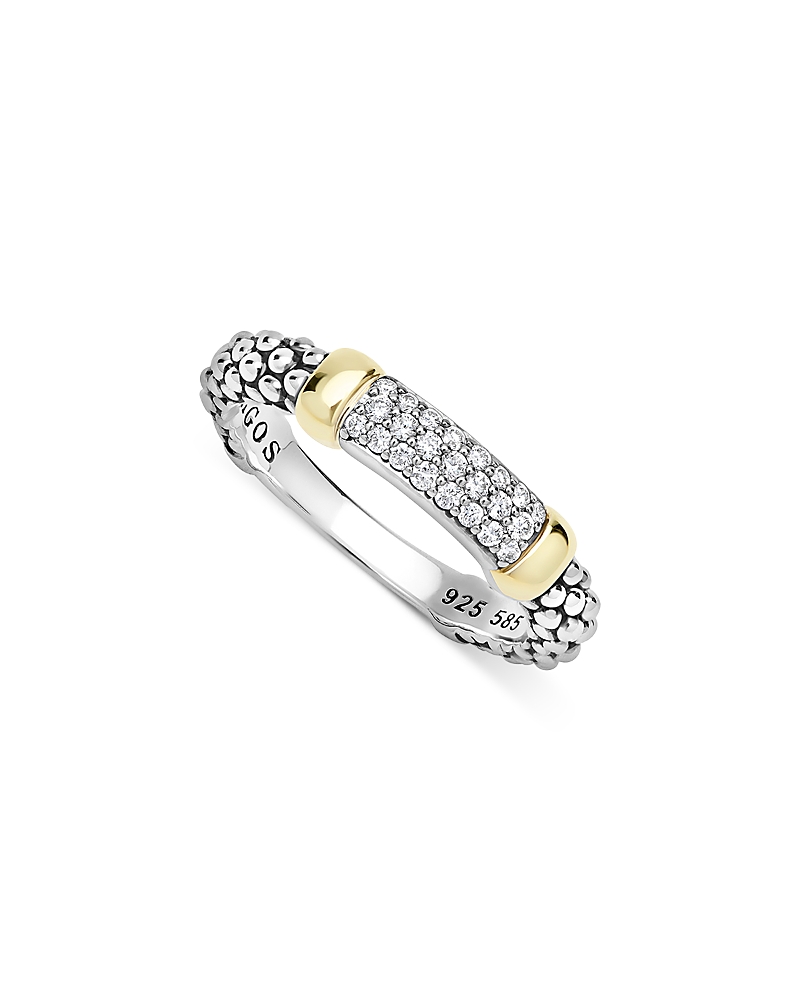 Lagos 14K Yellow Gold & Sterling Silver Signature Caviar Diamond Pave Station Ring, 0.19 tcw