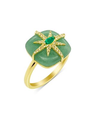 14K Yellow Gold Jade, Emerald & Diamond Star Ring