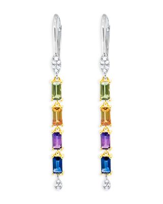 14K White & Yellow Gold Rainbow Sapphire & Diamond Linear Drop Earrings