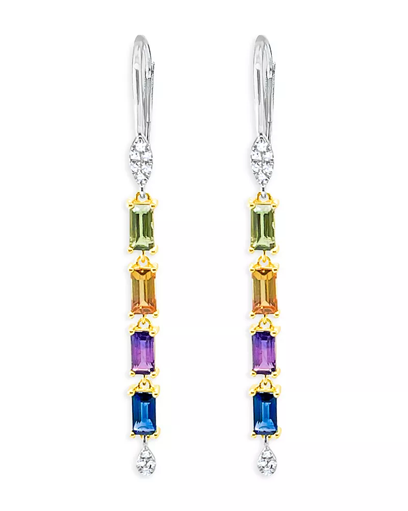 Meira T 14K White & Yellow Gold Rainbow Sapphire & Diamond Linear Drop Earrings
