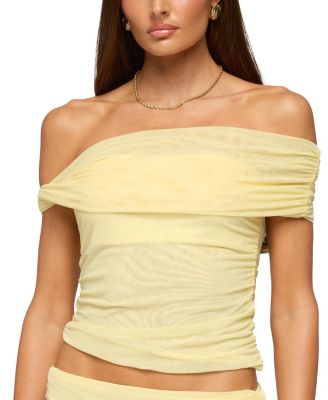 Edikted Raquela Twist Off Shoulder Ruched Top