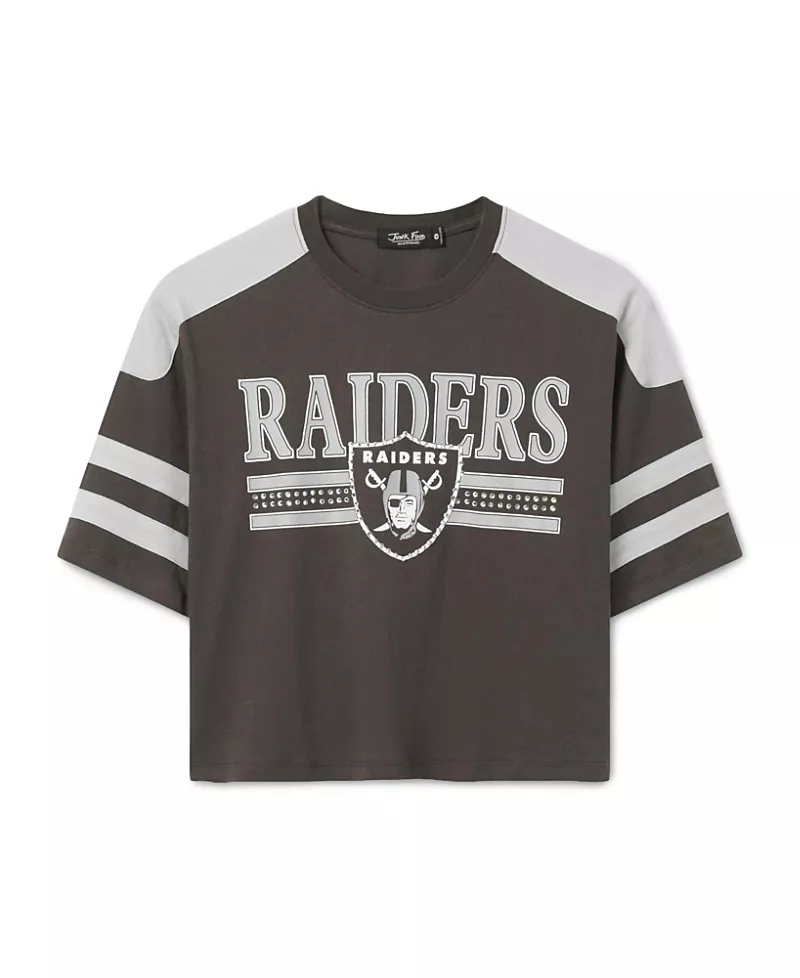 Junk Food Clothing Women's Las Vegas Raiders Striped Bling Crop Tee