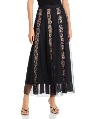 Yalena Embroidered Mesh Midi Skirt