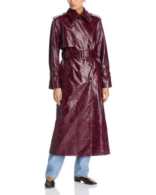 Rose Belted Faux Leather Trench Coat