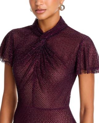 Rhinestone Twist Neck Fishnet Midi Dress - thumbnail 3