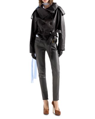 Leather High Collar Double Breasted Jacket