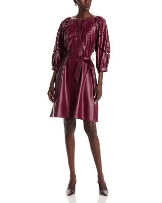 Faux Leather Belted Cutout Circle Dress