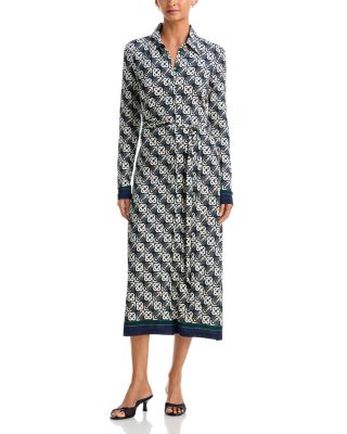 Check Monogram Print Tie Waist Jersey Dress