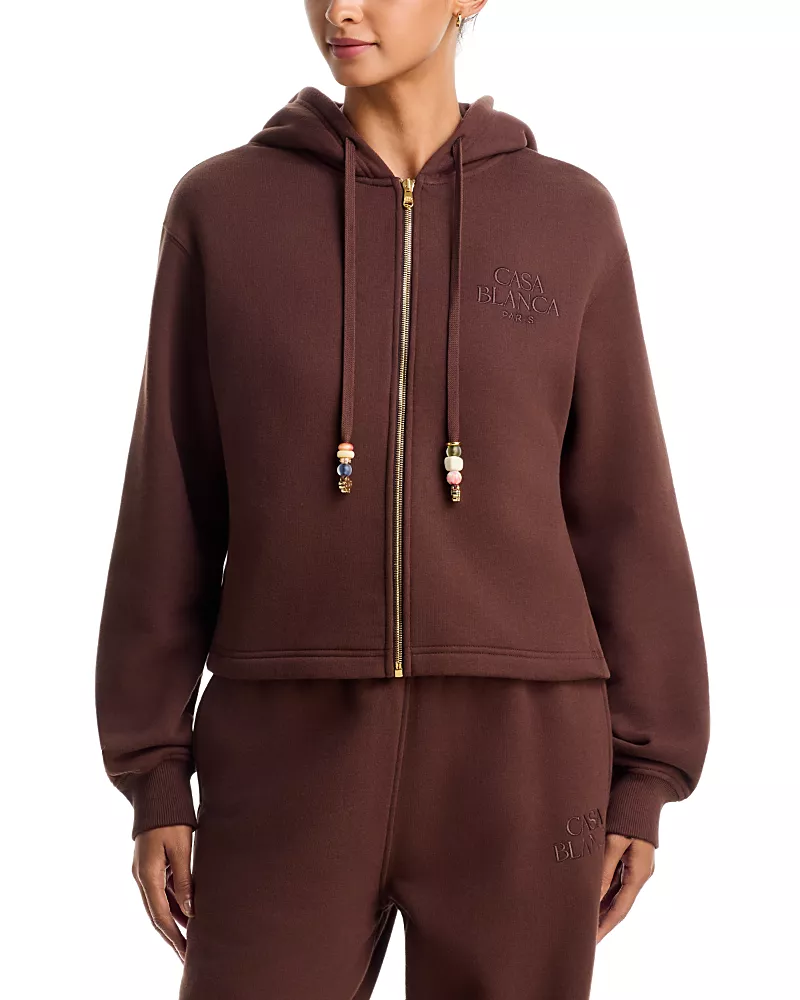 Casablanca Cotton & Cashmere Hooded Zip Front Hoodie