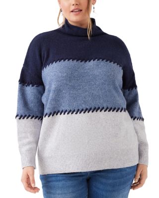 Plus Size Whipstitched Colorblocked Sweater