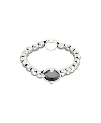  Sterling Silver Plated Ball Elastic Bracelet with Black Faceted Crystal