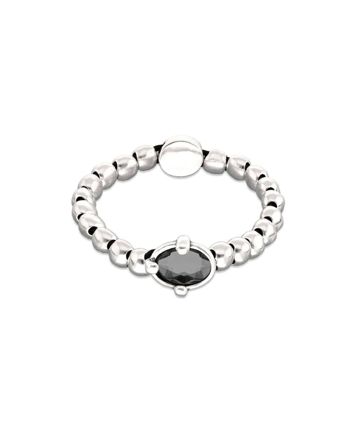 UNOde50 Sterling Silver Plated Ball Elastic Bracelet with Black Faceted Crystal