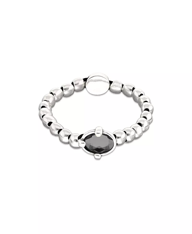 UNOde50 Sterling Silver Plated Ball Elastic Bracelet with Black Faceted Crystal