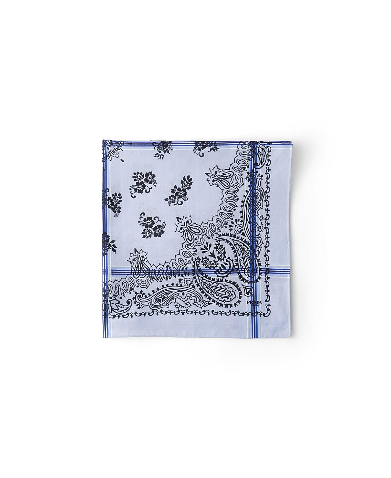 Prada Printed Cotton Scarf 65 In Sky Blue