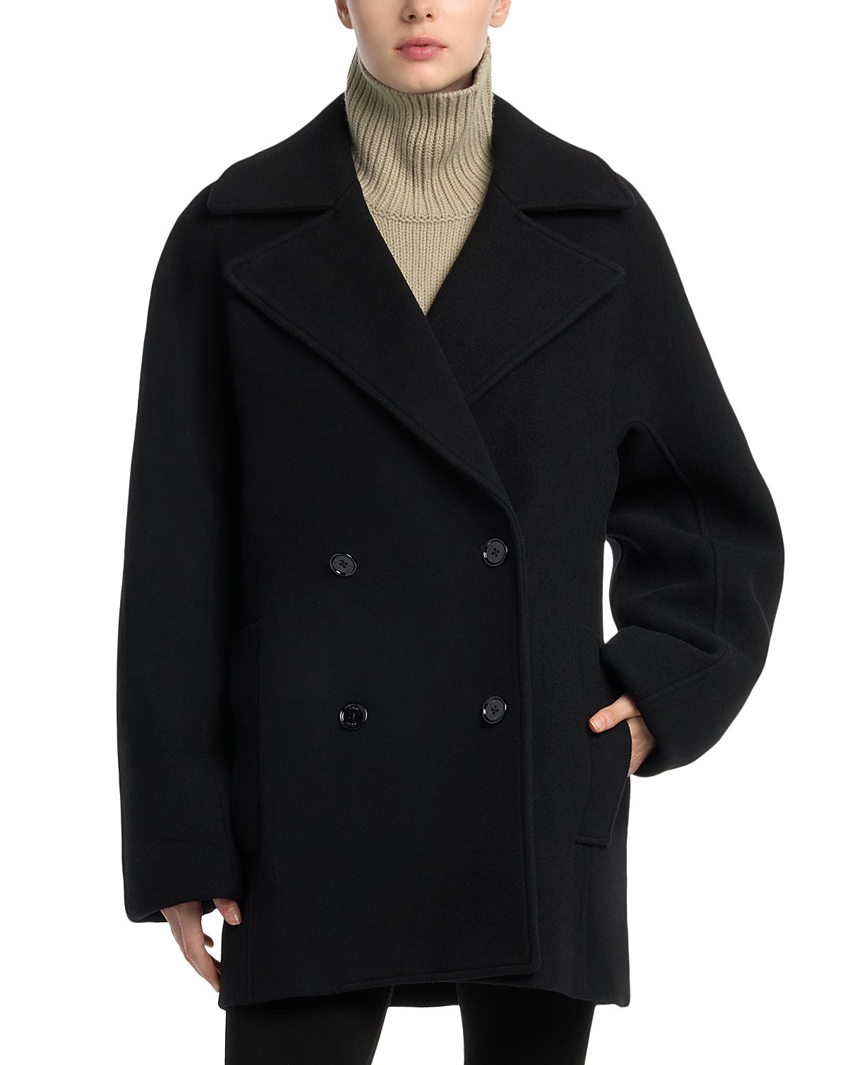 Toteme Wool Blend Rounded Double Breasted Peacoat