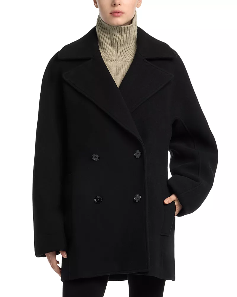 Toteme Wool Blend Rounded Double Breasted Peacoat