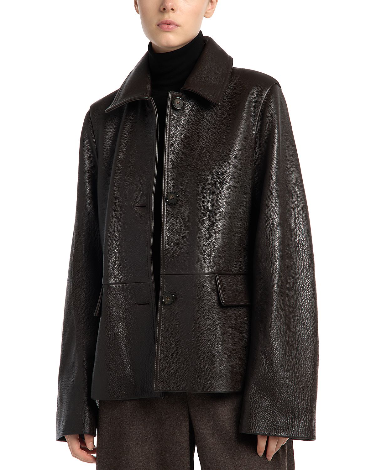 Toteme Leather Button Front Jacket
