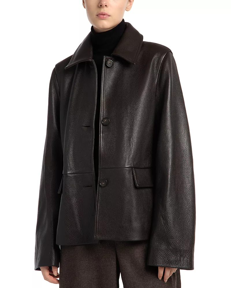 Toteme Leather Button Front Jacket