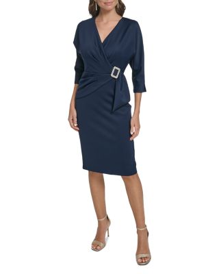 Side Drape Three Quarter Sleeve Cocktail Dress