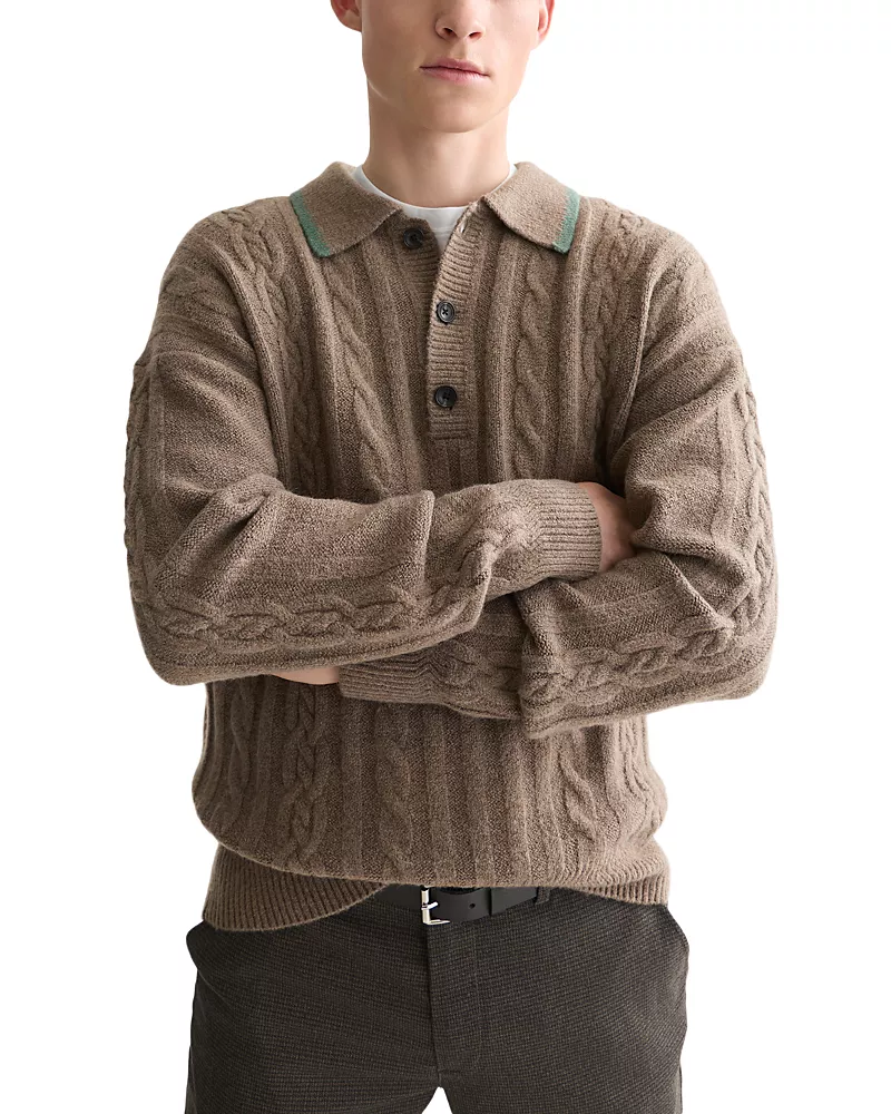 Scotch & Soda Soft Knit Cable Polo Sweater