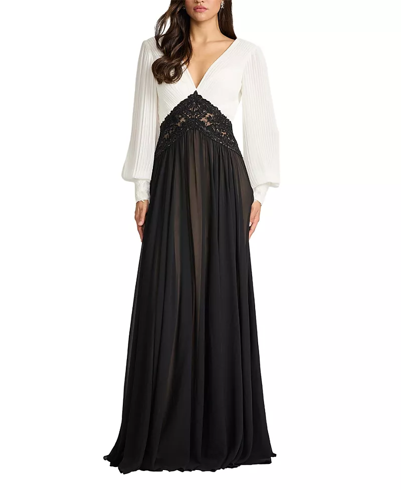 Tadashi Shoji Benulo Pleated Embroidered Waist Gown