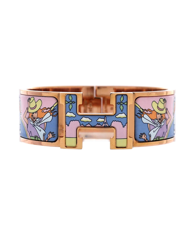 Pre-Owned HERMES Wide Clic H Bracelet Printed Enamel