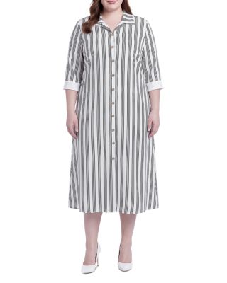 Striped Button Front Midi Shirt Dress