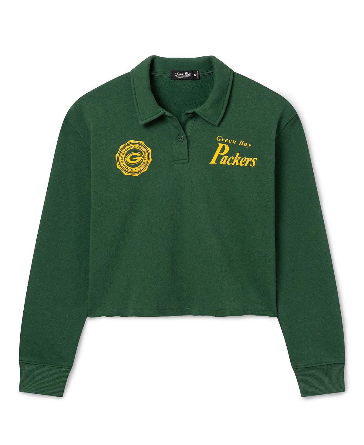 Junk Food Clothing Women's Green Bay Packers Polo Crop Fleece