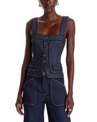 Cinq a Sept Guipure Lace Myra Denim Top
