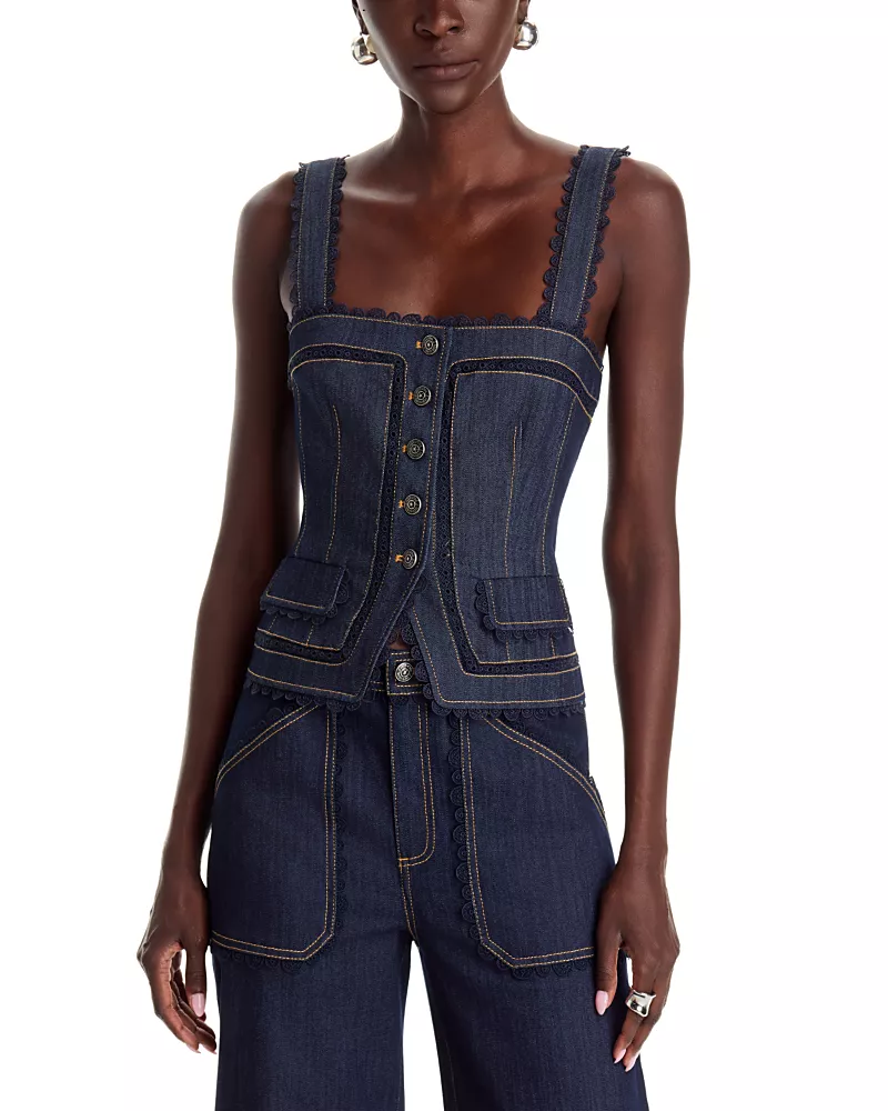 Cinq a Sept Guipure Lace Myra Denim Top