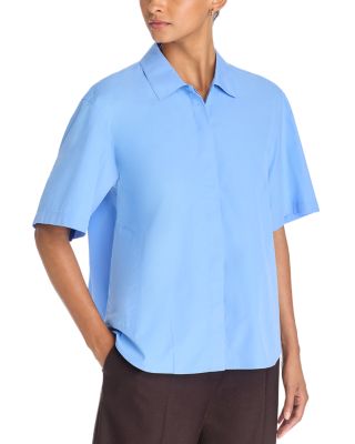 Lafayette 148 New York Cotton Short Sleeve Pleated Back Shirt