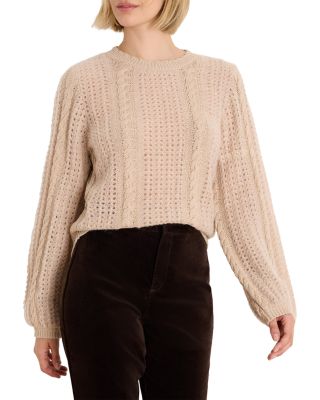 Mixed Knit Puff Sleeve Sweater 