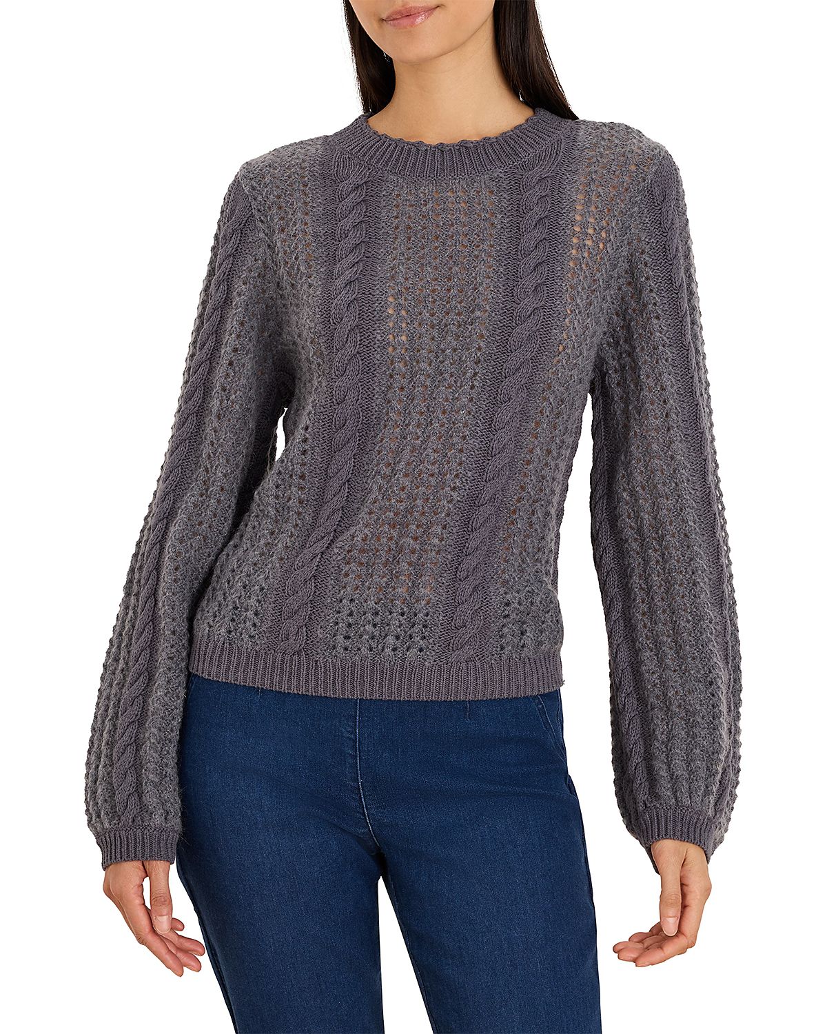 Nic+Zoe Mixed Knit Puff Sleeve Sweater