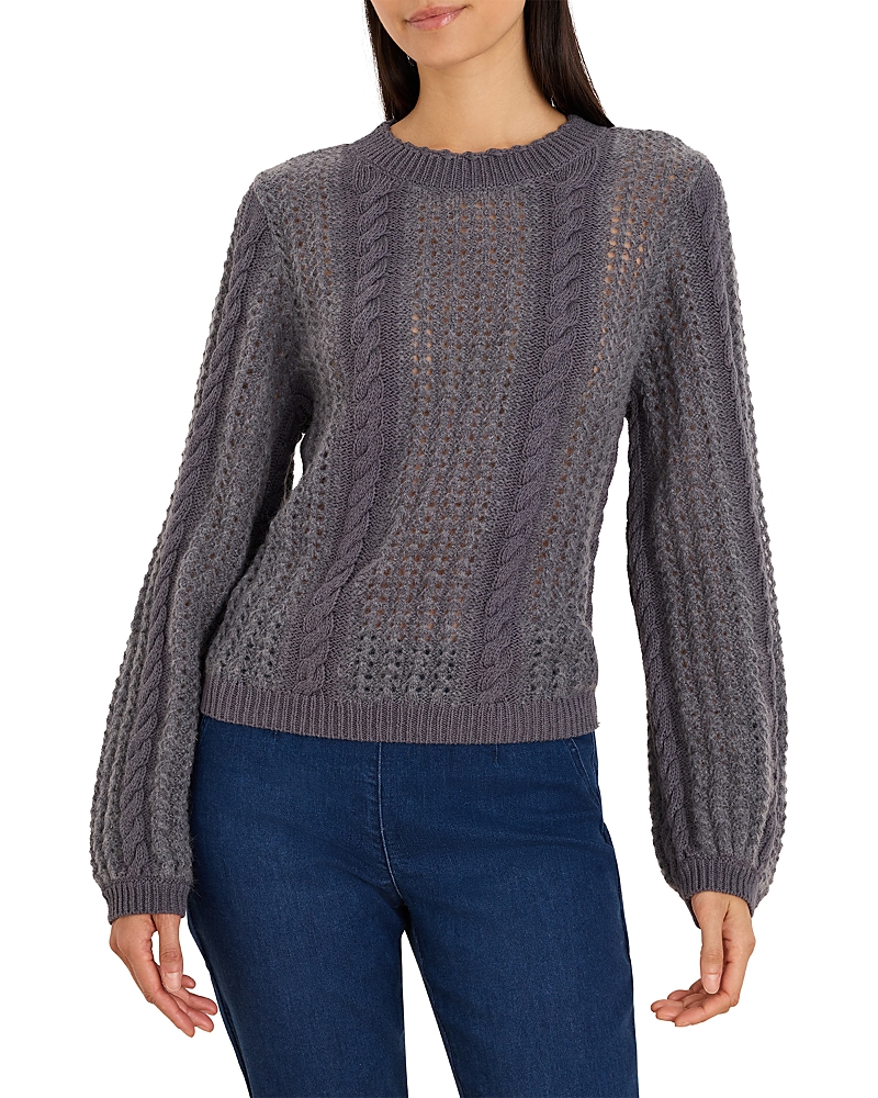 Nic+Zoe Mixed Knit Puff Sleeve Sweater