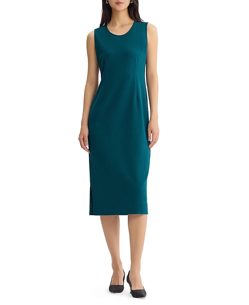 Ming Wang Stretch Deco Crepe Sheath Midi Dress In Deep Teal
