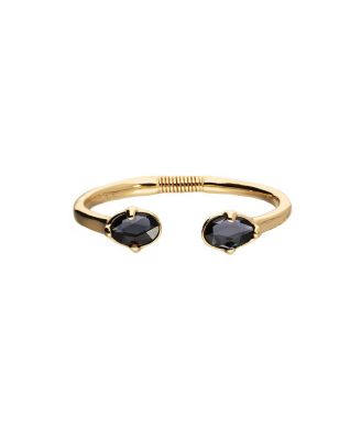  Rigid Bracelet Plated in  Gold and Black Faceted Crystals