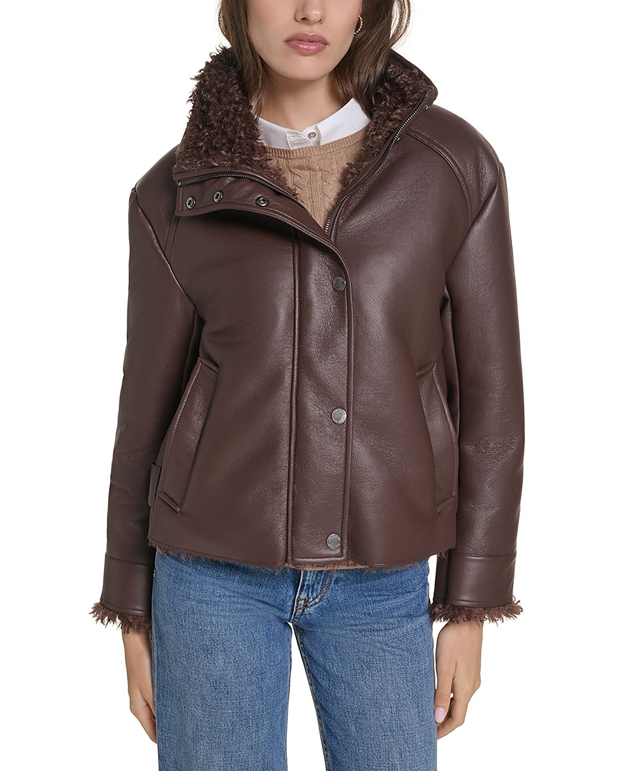 Cole Haan Cropped Faux Shearling Jacket