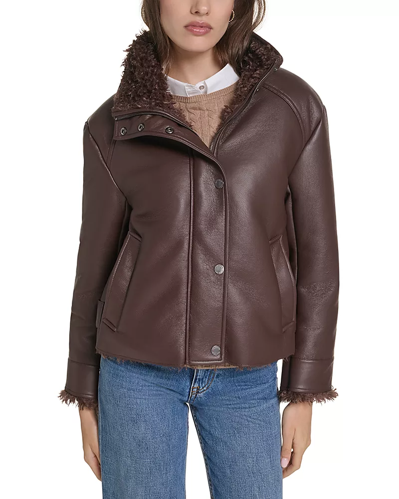 Cole Haan Cropped Faux Shearling Jacket