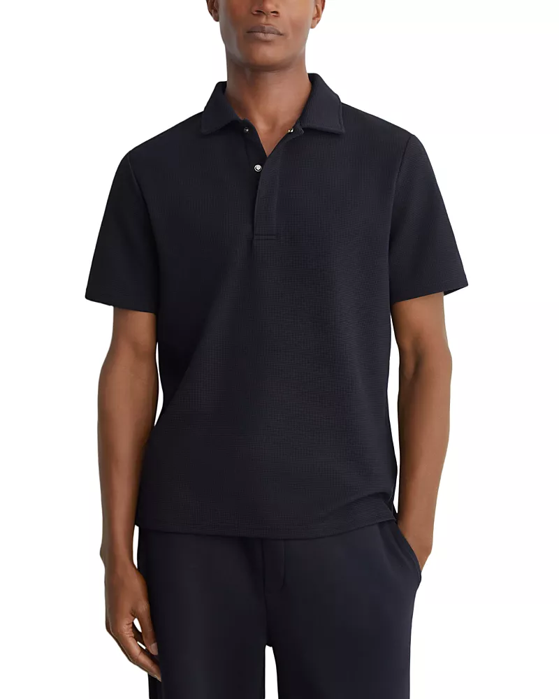 Reiss Reed Textured Concealed Placket Polo Shirt