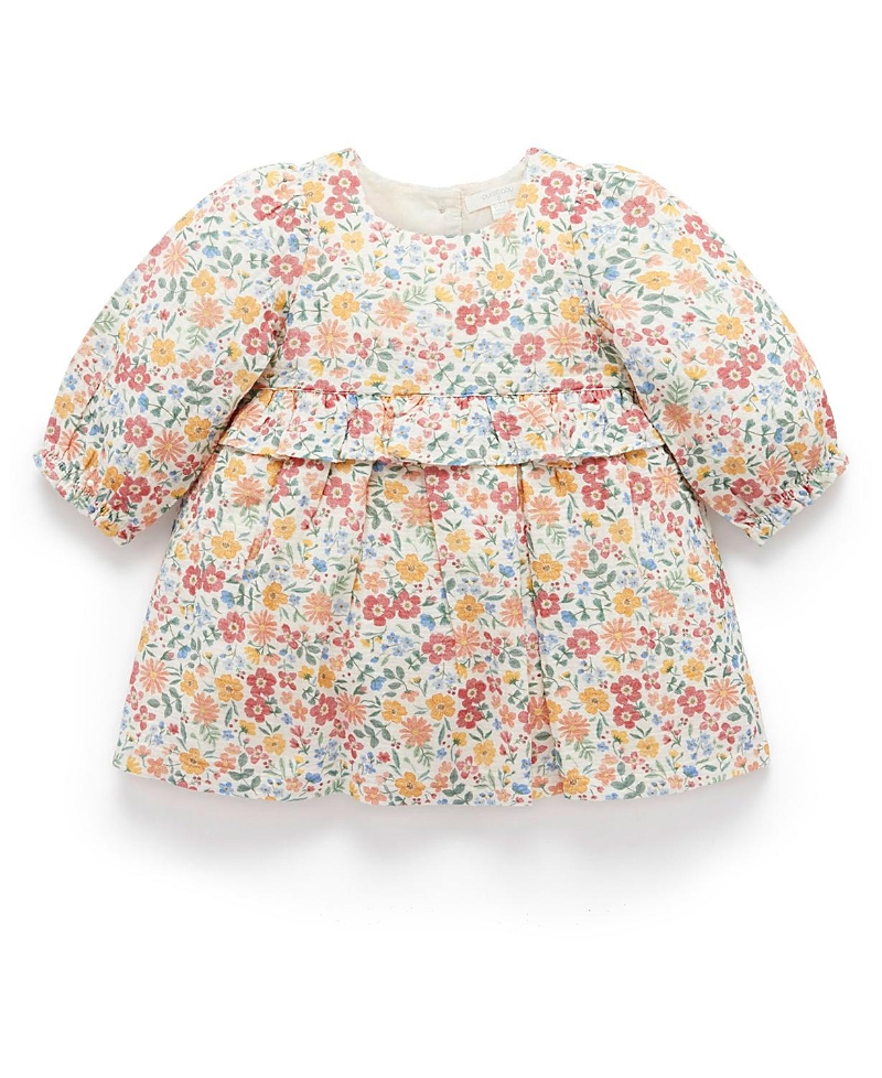 Purebaby Girls' Wild Flower Long Sleeve Dress - Baby, Little Kids