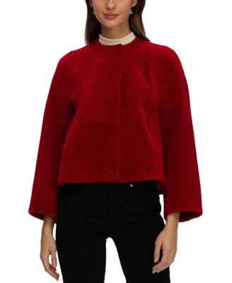 Reversible Collarless Shearling Lamb Jacket with 3/4 Sleeves