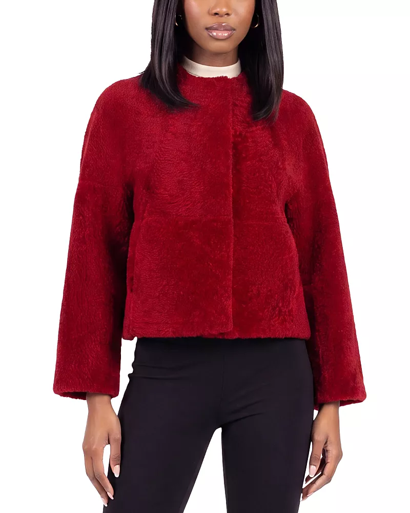 Gorski Reversible Collarless Shearling Lamb Jacket with 3/4 Sleeves
