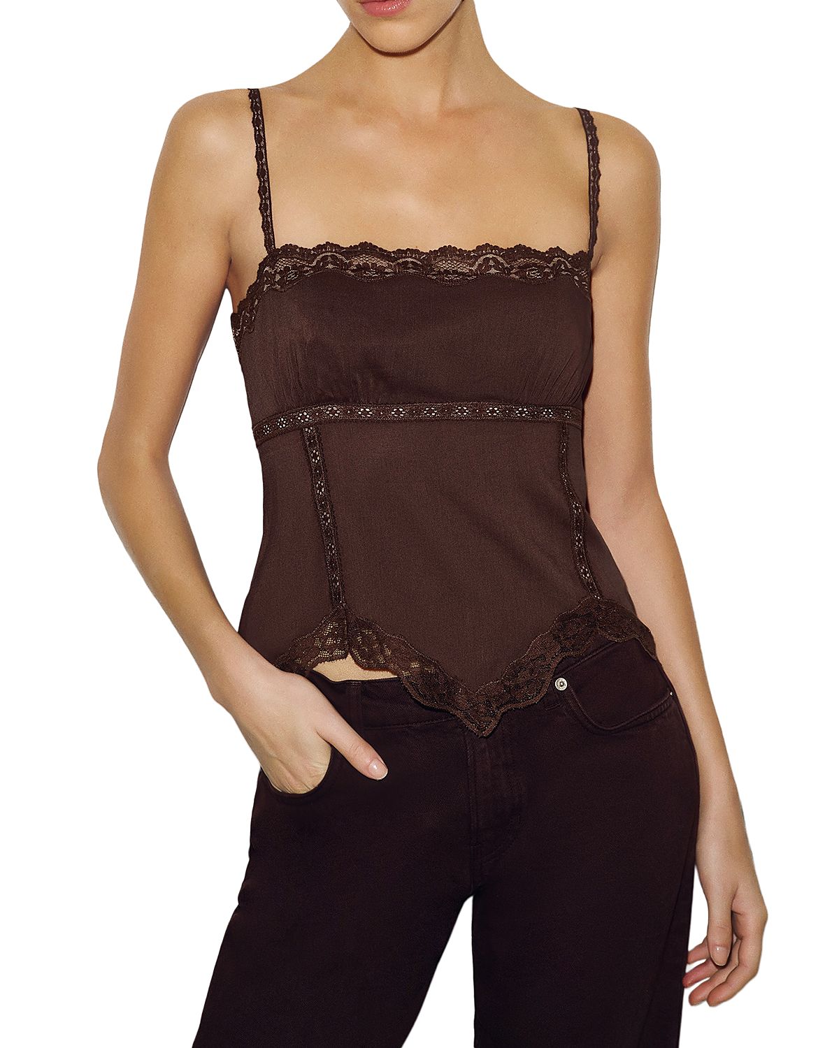 Reformation Apricot Lace Inset Top