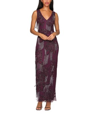 Iliana Beaded Fringe Velvet Gown