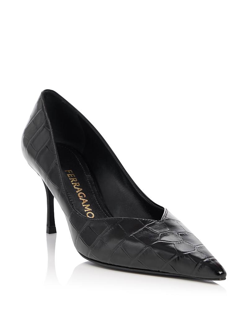 Ferragamo Women's Desi Croc-Embossed Pointed Pumps