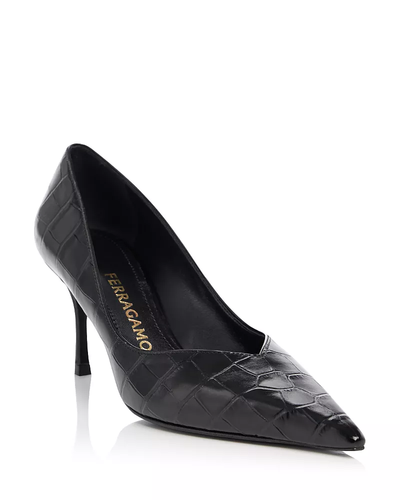 Ferragamo Women's Desi Croc-Embossed Pointed Pumps