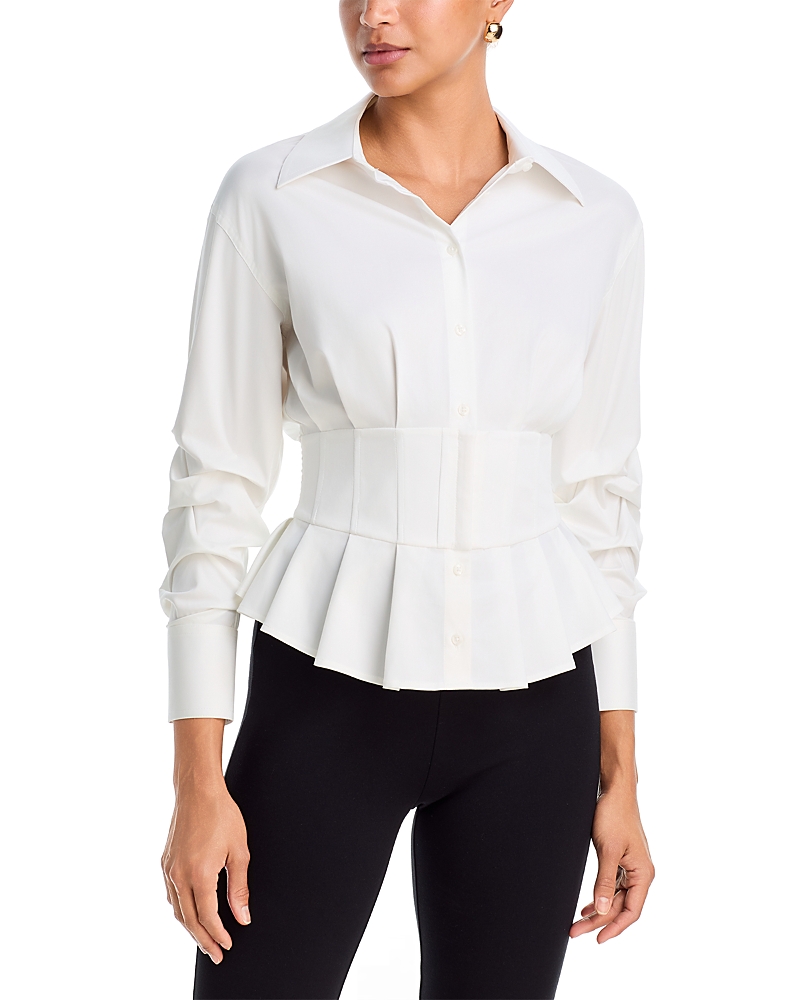 Alice and Olivia Edie Gathered Corset Button Down Top
