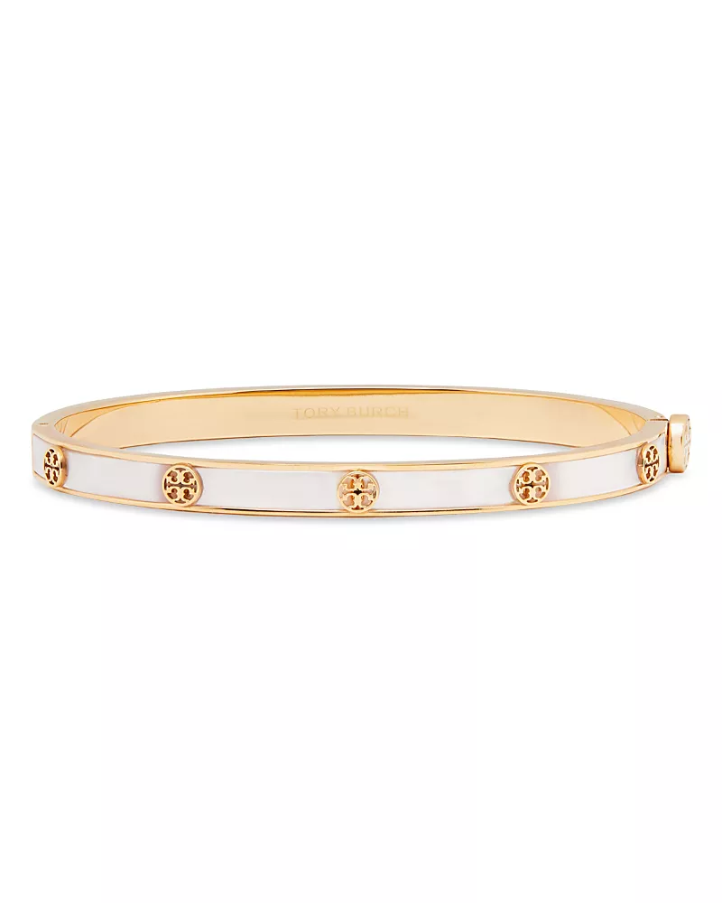 Tory Burch Thin Icon Double T & Mother Of Pearl Bangle Bracelet