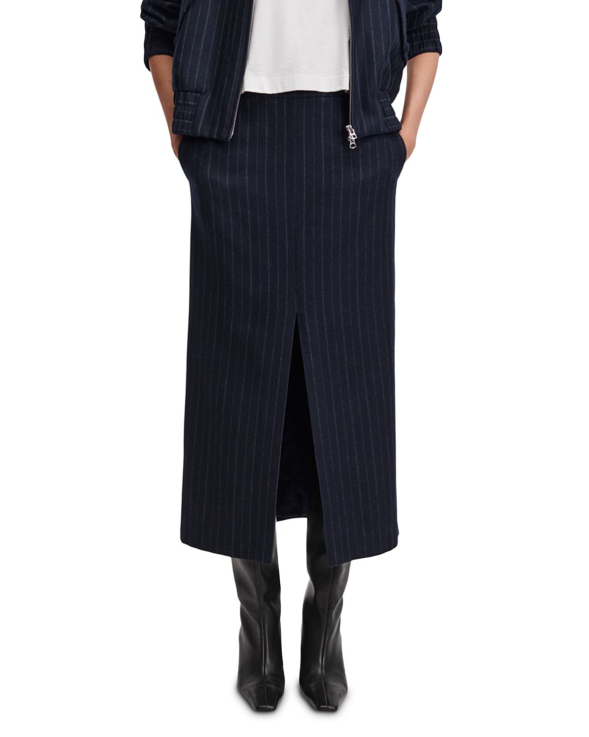 rag & bone Bessie Wool Blend Pinstriped Midi Skirt